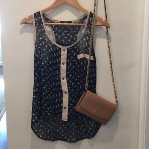 Sheer tank top / Cream and black with gold buttons